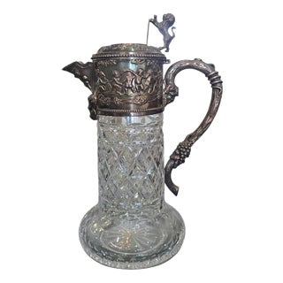 Vintage Cut Crystal and 925/1000 Sterling Silver Wine Decanter by Topázio, 1930s For Sale