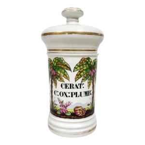 Mid-19th Century French Glazed Porcelain Apothecary/Pharmaceutical Jar With Lid - 'Cerat: C: Ox: Plumb:'