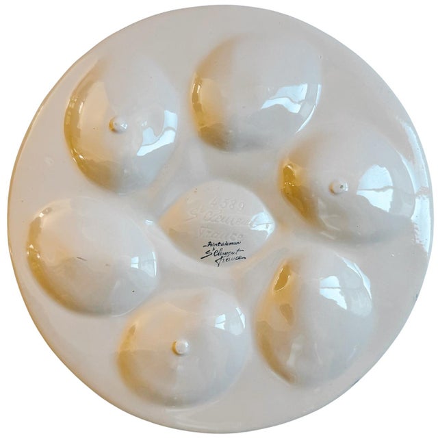 1960s French Saint Clément Majolica Green & Yellow Lemon Wedge Oyster Plate For Sale In San Diego - Image 6 of 7