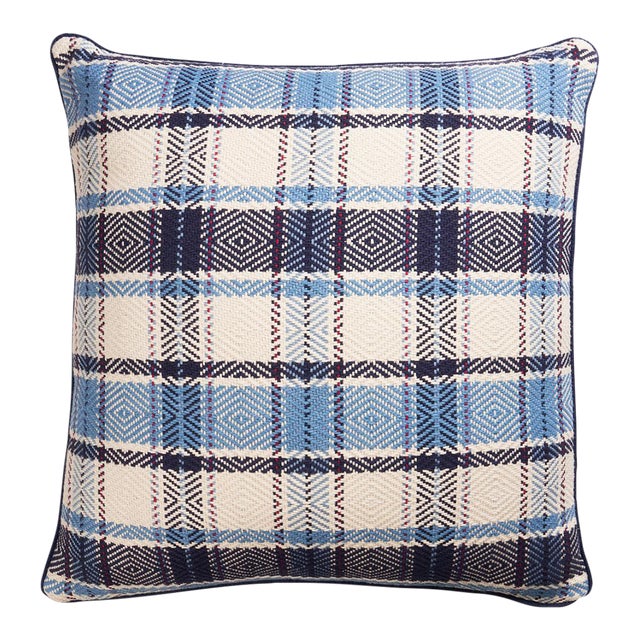 Schumacher Heidi Plaid 22" Pillow In Indigo For Sale