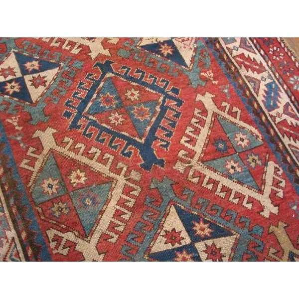 Late 19th Century 1880s Red Diamond Tribal Antique Caucasian Kazak Rug 4' 4'' X 8' 0'' Knotted Wool Carpet For Sale - Image 5 of 10