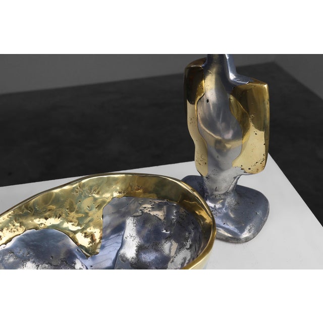 Candleholder and Bowl in Aluminum and Brass from David Marshall, United Kingdom, 1970s, Set of 2 For Sale - Image 9 of 13