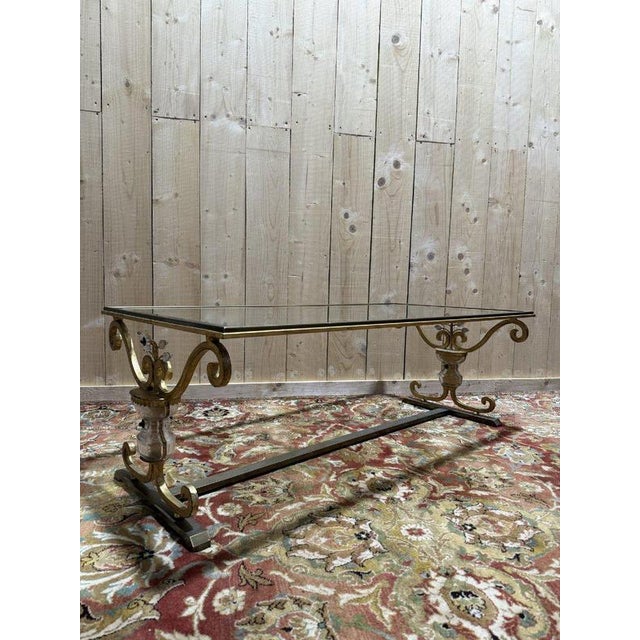 Gold-Plated Metal and Glass Coffee Table attributed to Baguès For Sale - Image 5 of 10