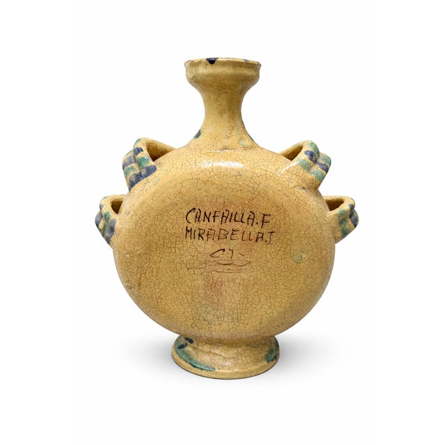 Mid-Century Modern Mid-Century Modern Sicilian Caltagirone Ceramic Pilgrim Flask Majolica Vase, 1980 For Sale - Image 3 of 7
