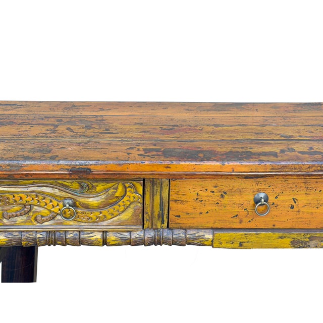 Vintage Chinese Orange Yellow Long Dragon Carving Console Table For Sale - Image 15 of 18