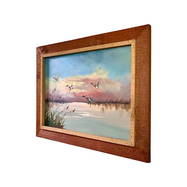 Realism Late 20th Century Painting Mallard Duck Oil on Canvas Signed Framed Vintage Wildlife Art For Sale - Image 3 of 6