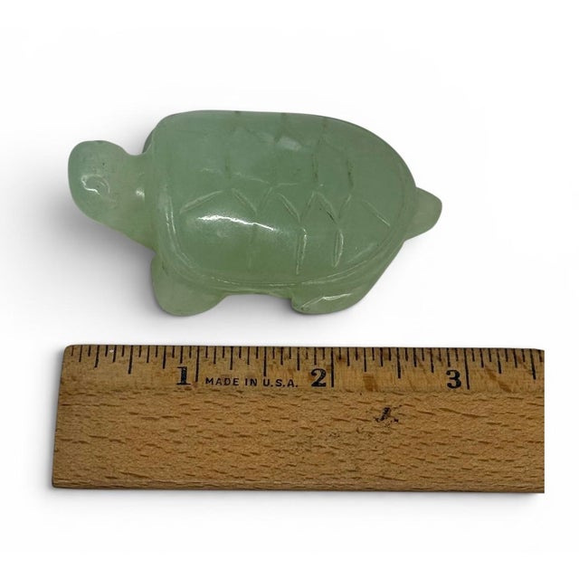Gemstone Vintage Hand Carved Light Green Nephrite Jade Turtle Tortoise Figurine Red Box For Sale - Image 7 of 12