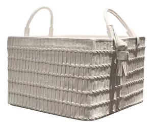 Trancoso Indochina Croco Woven Leather Basket by Elisa Atheniense Home