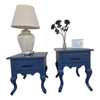 Late 20th Century Royal Blue Solid Wood Nightstands/End Tables, 2 Pieces For Sale
