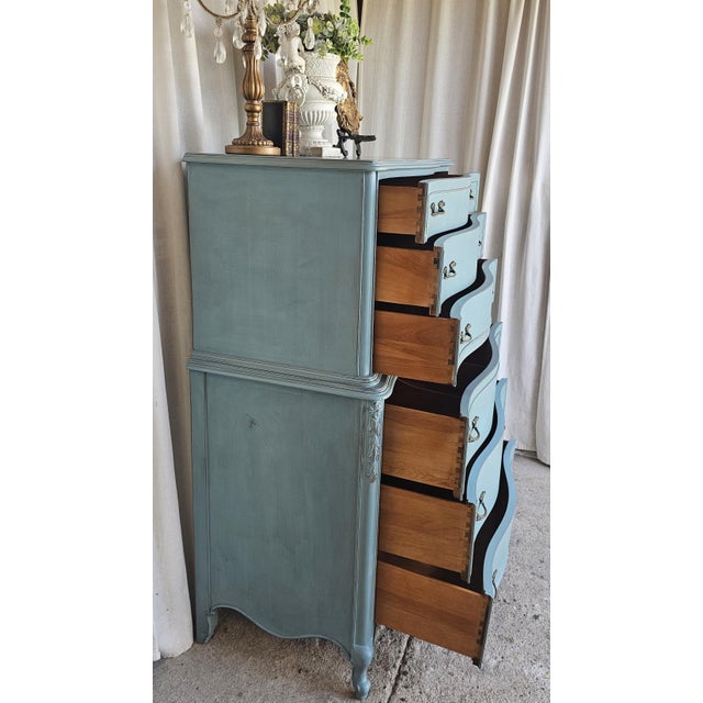Vintage Chest of Drawers, Turquoise Tall Dresser, Circa 1950's For Sale - Image 9 of 13