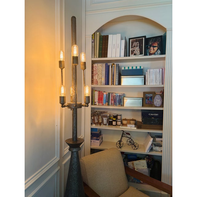 1960s Monumental 7 Ft Brutalist Sculptural Floor Lamp | Hand-Fabricated Textured Metal | Architectural Statement | 90 LBS For Sale - Image 15 of 18