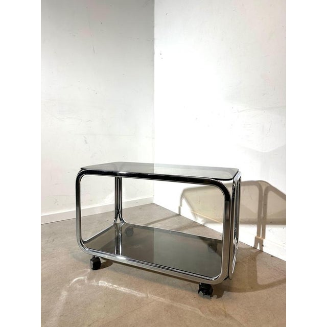 Vintage Chrome and Smoked Glass Trolley For Sale - Image 5 of 5