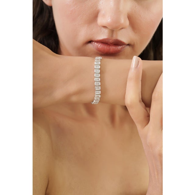 Art Deco Revival Bezel Set Cubic Zirconia Tennis Bracelet in 925 Sterling Silver - Carat&Her For Sale - Image 9 of 14