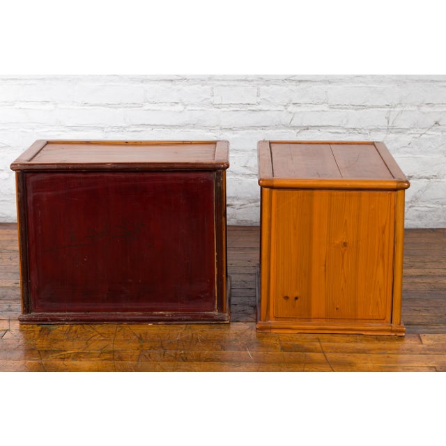 Two Chinese Qing Dynasty Fruitwood Side Cabinets with Carved Décor, Sold Each For Sale - Image 11 of 12