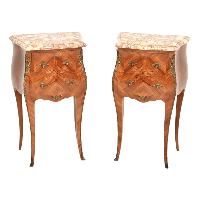 Antique French Marble Top Bedside Chests, 1900s, Set of 2 For Sale