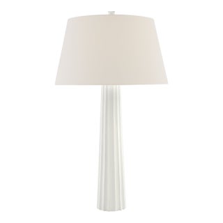 Chapman & Myers by Visual Comfort Signature Fluted Spire Large Table Lamp in Plaster White with Linen Shade For Sale