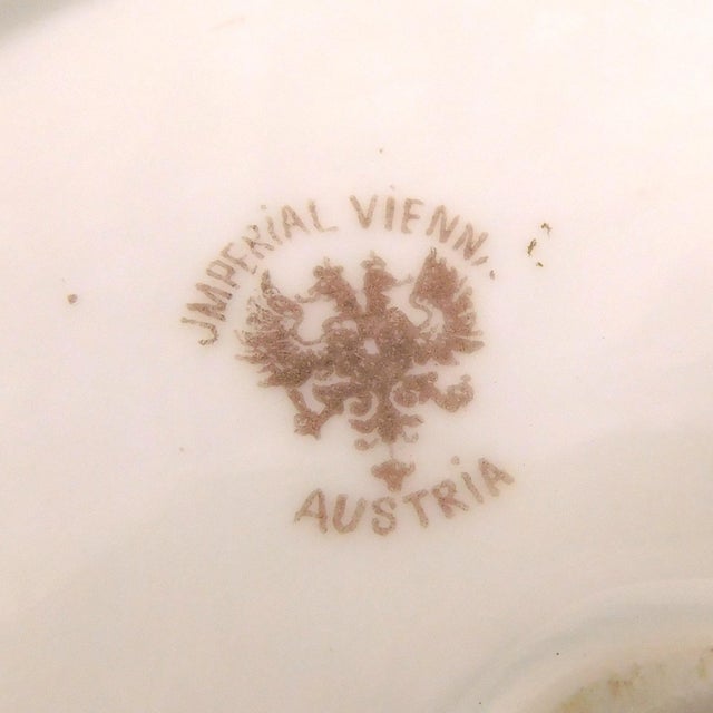 1960s 1960s Mz Austria Large Green and White Serving Bowl With Pink Flowers For Sale - Image 5 of 5