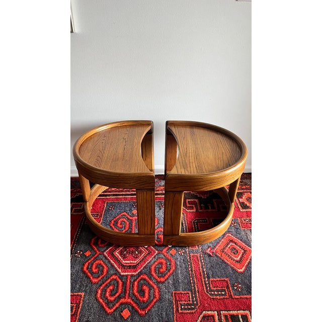 Brown 1970s Mid-Century End Tables Halfmoon by Howard Furniture -a Pair For Sale - Image 8 of 9