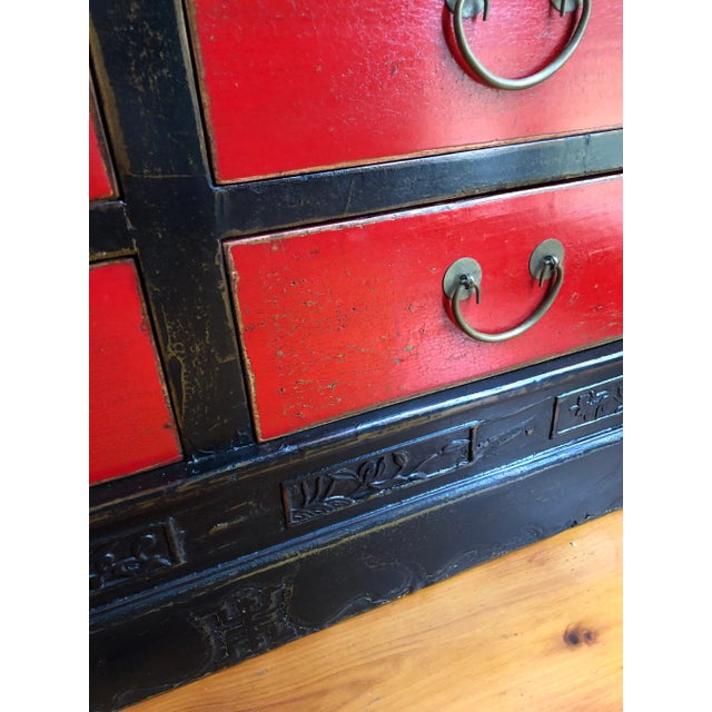 Mid 19th Century Mid 19th Century Provincial Red & Black Lacquer 8-Drawer Chest For Sale - Image 5 of 7