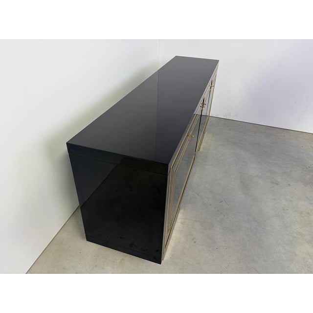 1980s Vintage Black Lacquered and Brass Sideboard, 1980s For Sale - Image 5 of 14