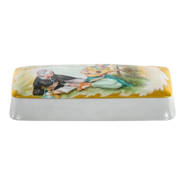 Large Hand Painted German Porcelain Covered Box For Sale