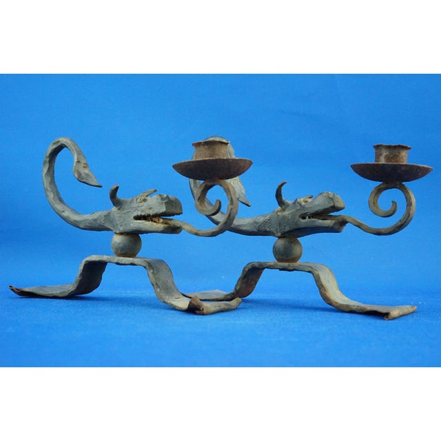 Wrought Iron Candelabras with Dragon Heads, Italy, 1920s, Set of 2 For Sale - Image 10 of 18