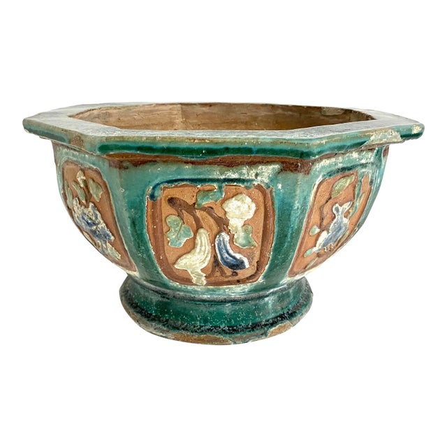 Early 1900s Oversized Chinese Glazed Terracotta Planter For Sale