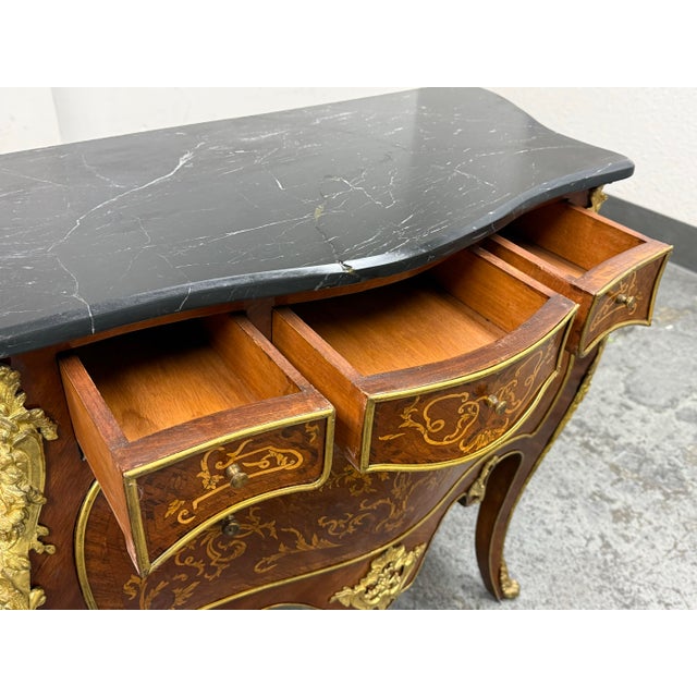 Brown Louis XV Style Bombe Marquetry Commode, Vintage For Sale - Image 8 of 12