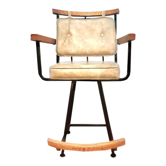 Mid 20th Century Attributed to Cleo Baldon Bar Wood and Metal Upholstered Bar Counter Stool For Sale