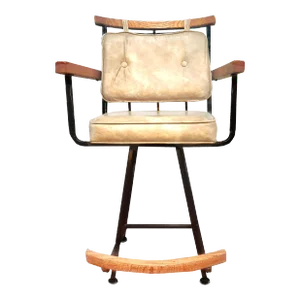 Mid 20th Century Attributed to Cleo Baldon Bar Wood and Metal Upholstered Bar Counter Stool
