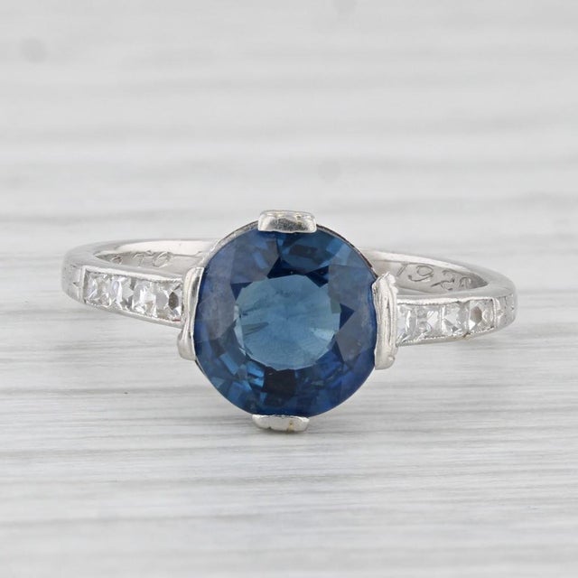 Metal 1.82ctw Round Blue Sapphire Diamond Ring Platinum Size 5 Gia Engagement For Sale - Image 7 of 8