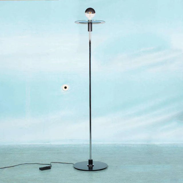 Minimalist Bauhaus Style Floor Lamp in Glass and Chrome For Sale - Image 11 of 11