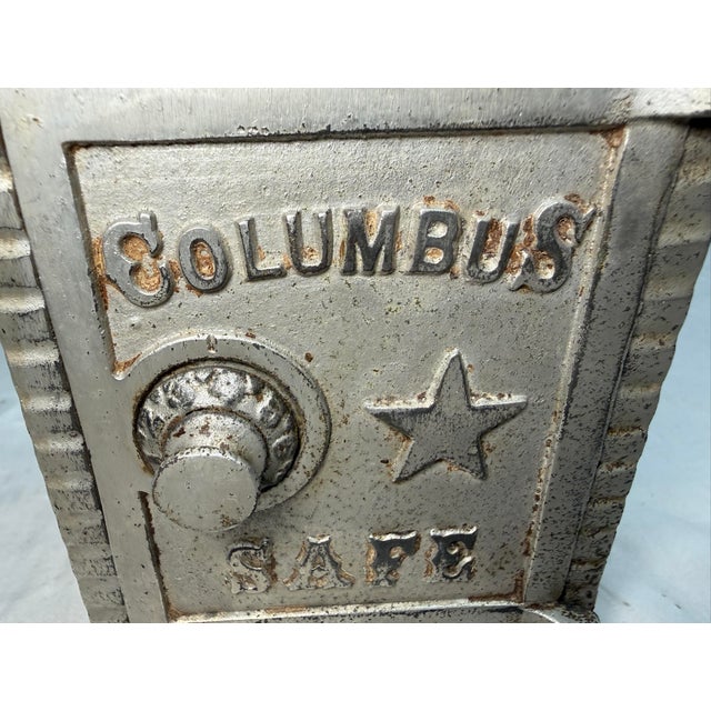 Antique Original 1900s Cast Iron Columbus Star Safe Lock Deposit Coin Still Bank For Sale In New York - Image 6 of 12
