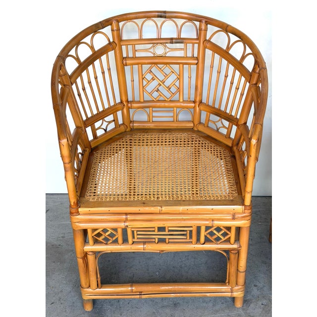 English Pair of Brighton Pavilion Revival Bamboo, Rattan and Caned Armchairs, Circa 1970 For Sale - Image 3 of 14