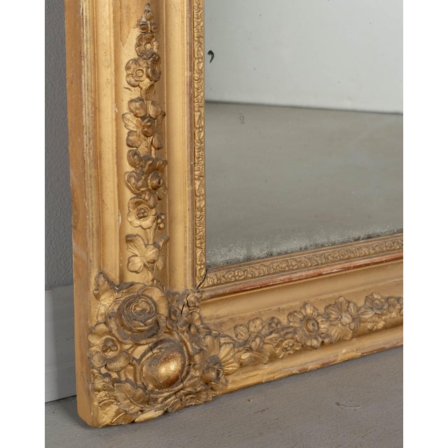 Wood Louis Philippe Gilded Mirror, French Antique Floral Decor, Circa 1880 For Sale - Image 7 of 9