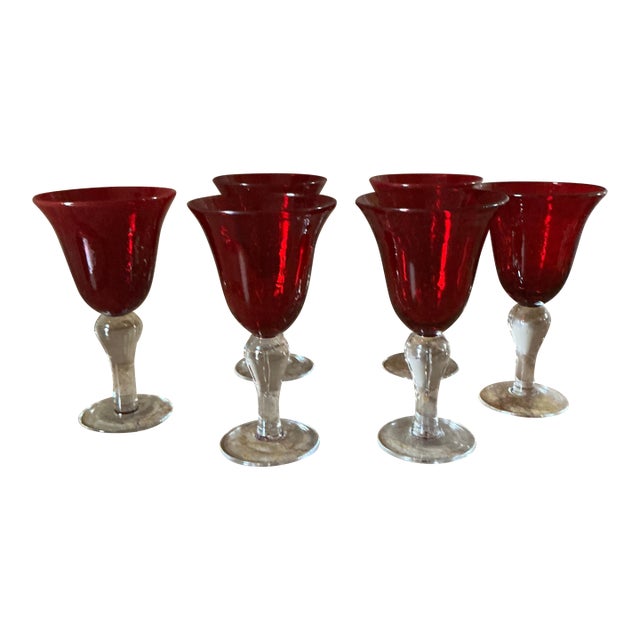 Vintage Ruby Red Glass Goblets - Set of Six For Sale