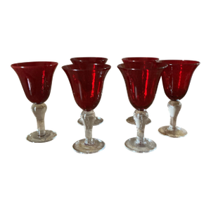 Vintage Ruby Red Glass Goblets - Set of Six