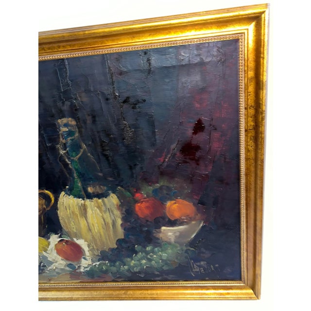 Black Vintage Jan Bevort Oil on Canvas Still Life With Chianti Bottle For Sale - Image 8 of 11
