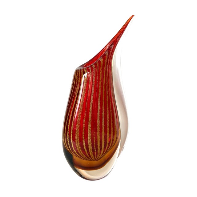 Red Art Glass Vase in Red and Gold From Monarch Glass Studio For Sale - Image 8 of 14