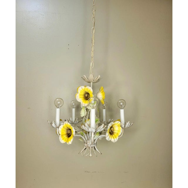Vintage Sunflower Tole Chandelier For Sale - Image 9 of 9