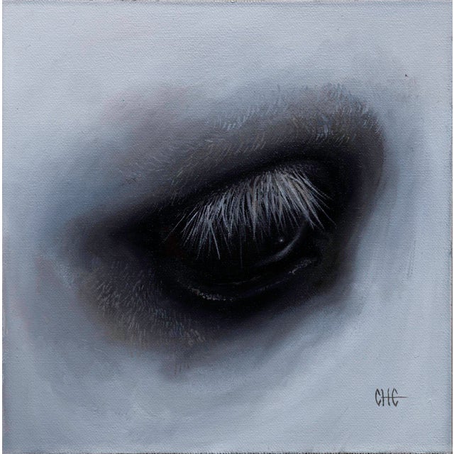 Feint by Che Leviathan | Oil on Artefex ACM panel Close-up of an eye with dark and light textures For Sale