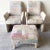 Wonderful a pair of vintage postmodern sculpted armchairs with matching ottoman. Each feature a fun multi colored fabric...