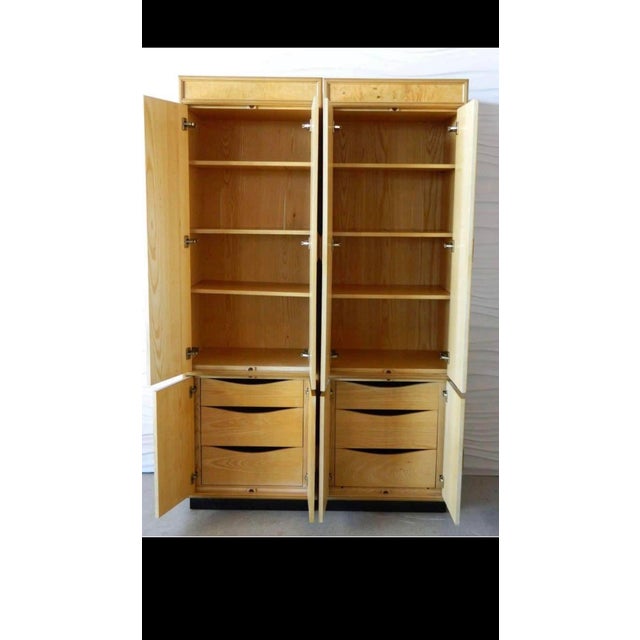 Vintage Henredon Pair Tall Cabinets Dressers in Burl olive wood Birds Eye maple style wood. Scene Two 2. No tags....