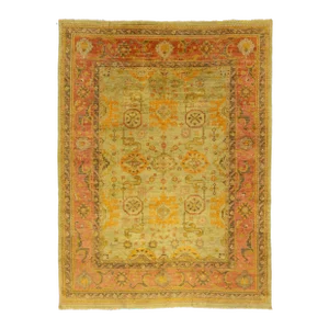 Room Size Vintage Turkish Oushak Designed Wool Rug Handmade in Green