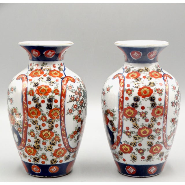 Imari Porcelain Antique Japanese Porcelain Imari Vases, a Pair For Sale - Image 4 of 9