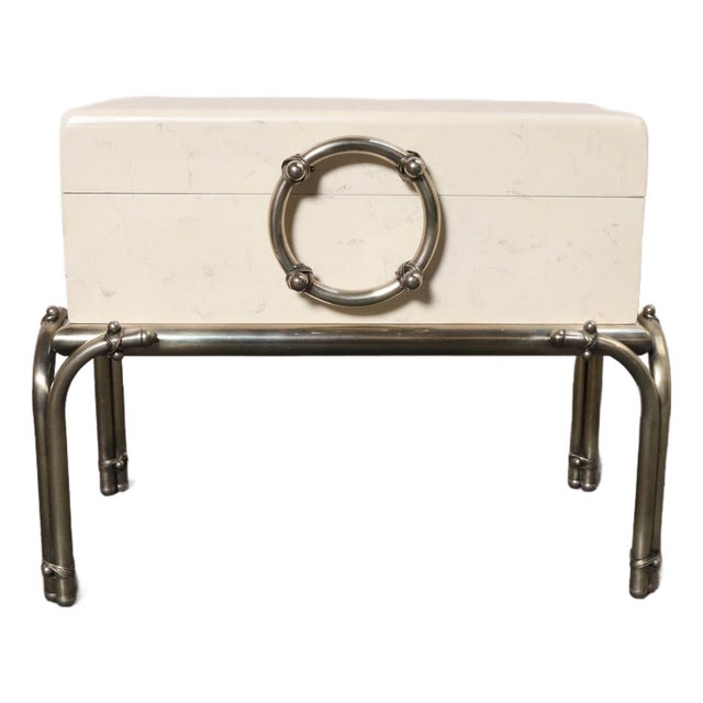 Vintage Karl Springer-Style Parchment Wrapped Trunk / Box on Nickel Plated Base For Sale