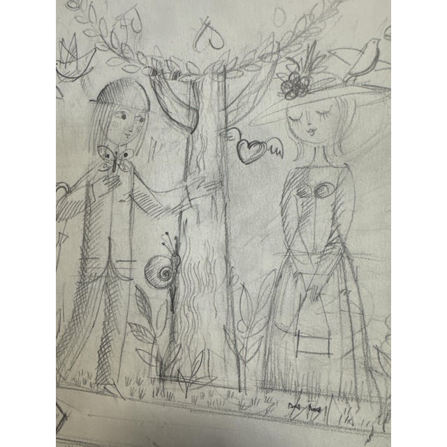 1980s Raymond Peynet, Peynet's Lovers for Roger Capron, 1984, Pencil Drawing For Sale - Image 5 of 8