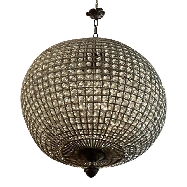 1970s Spherical Crystal Chandelier Acanthus Top For Sale