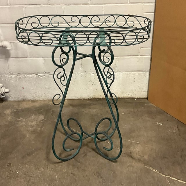 1980s Large Metal Oval Plant Stand in Verdigris Green Chairish