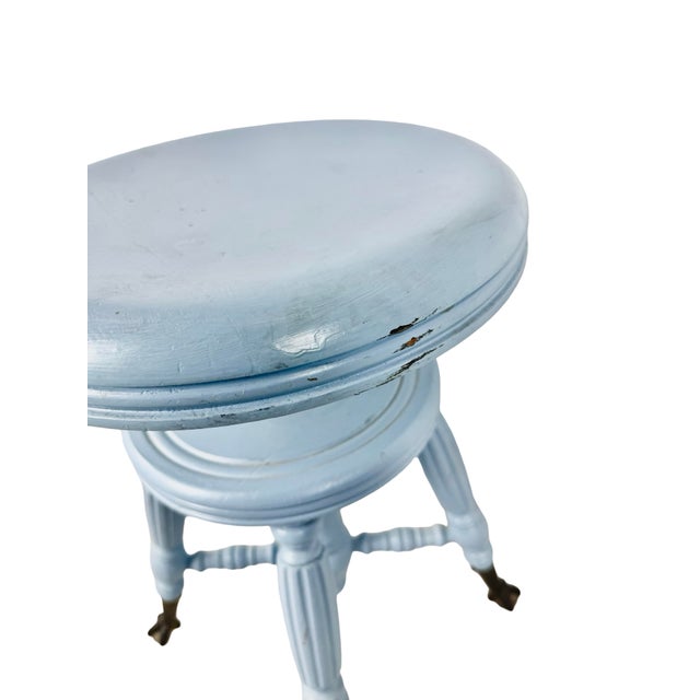 Victorian Adjustable Piano Stool in Powder Blue Paint, Claw & Glass Ball Feet For Sale - Image 16 of 17